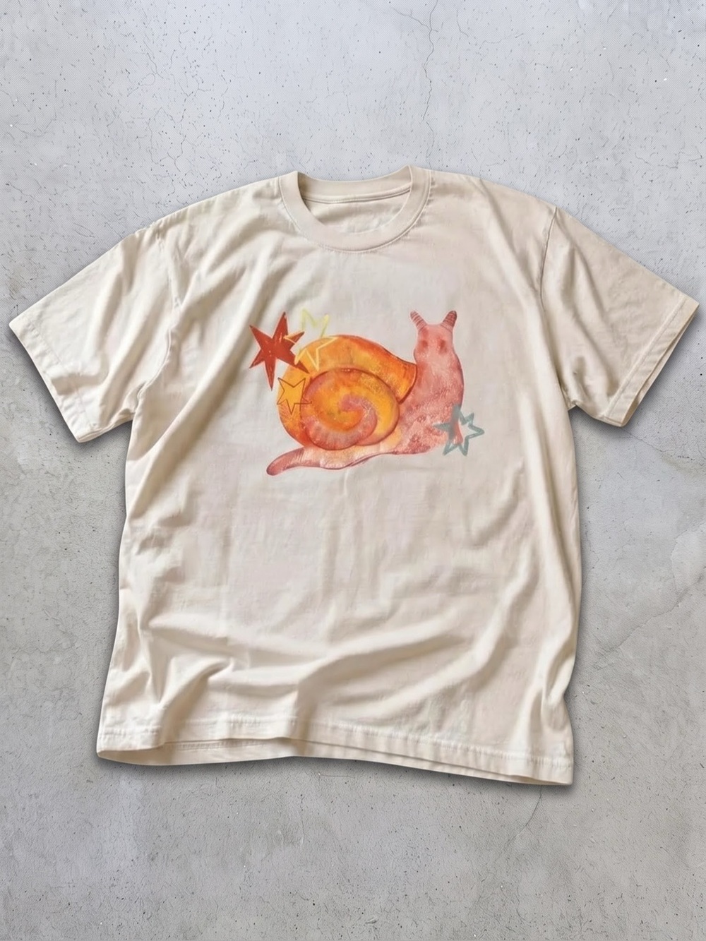 Gildan Cream Graphic Snail Tee with Orange
& Pink Accent